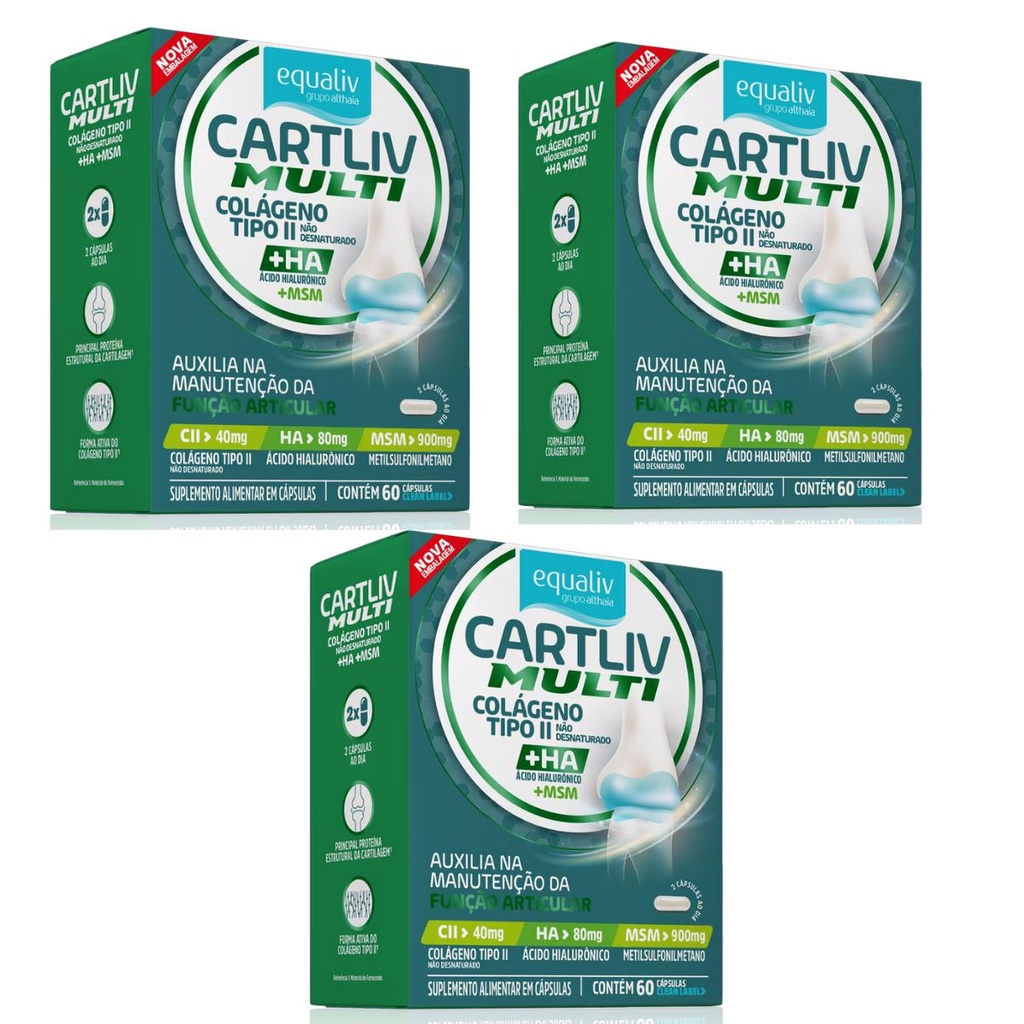 Kit 3 Suplemento Cartliv Colágeno Tipo II +HA  60 Capsulas