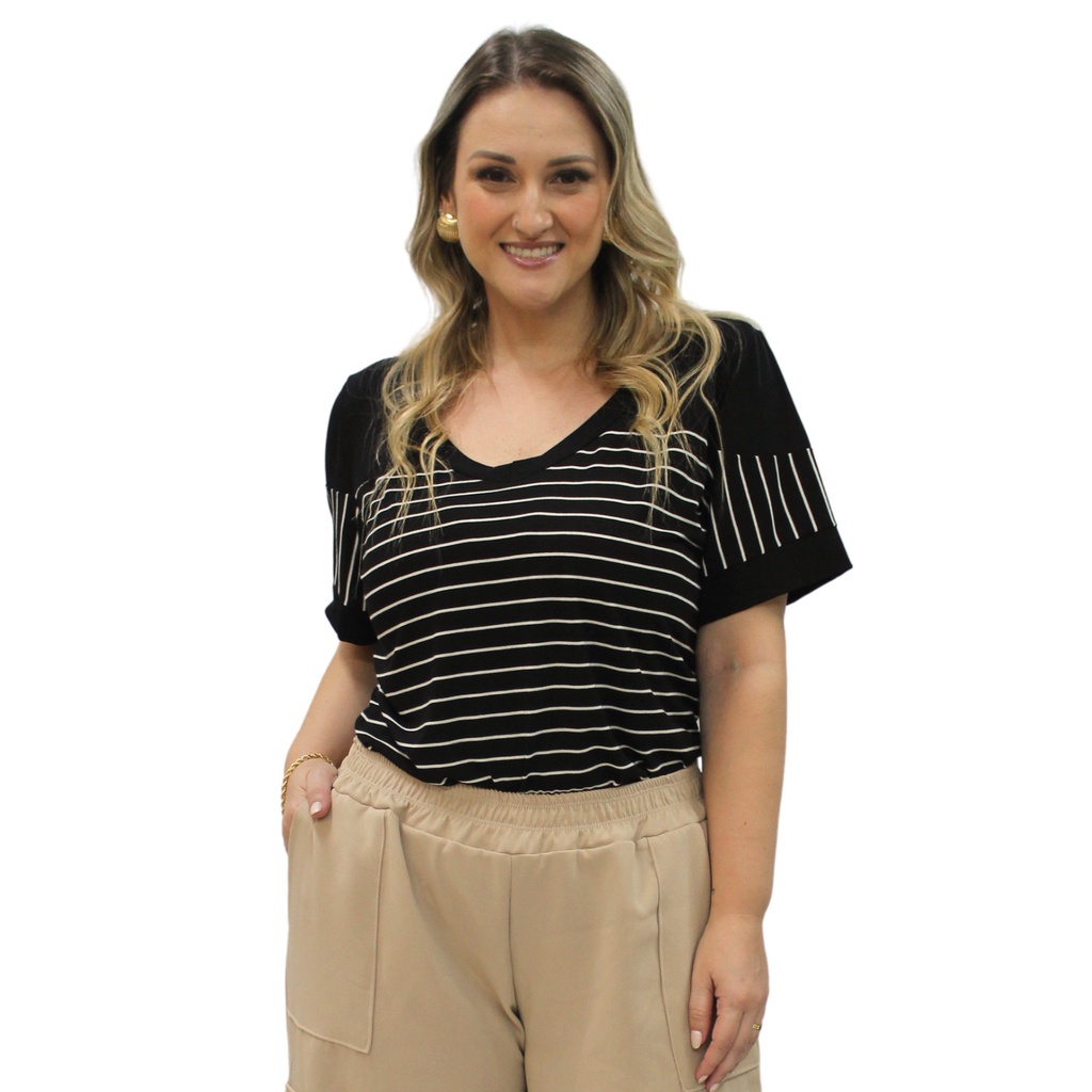 Blusa Preta e Branca Listrada Feminina: Onde Comprar | BuscaProdutos