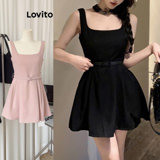 Lovito Casual Vestido Feminino Liso Plissado L68ED356 (Rosa/Preto)