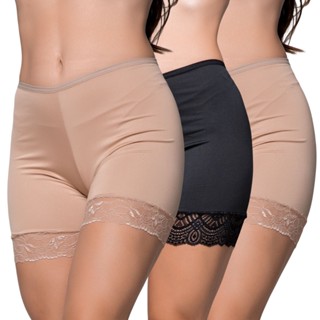 Kit 3 Anágua Feminina Short Segunda Pele Não Marca Microfibra Detalhe em Renda Conforto