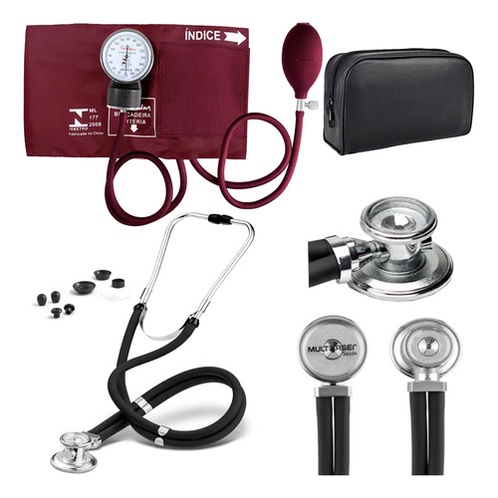 Esfigmomanômetro vinho com Estetoscopio rappaport Medir Pressão manual enfermagem medicina