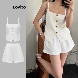 Lovito Casual Conjunto Feminino Liso de Shorts com Botão L71ED116 (Conjunto/Shorts/Colete)