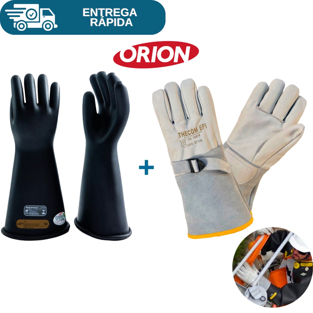 Luva Alta Tensão Isolante Orion Classe 00 2,5kv 500v + Luva De Cobertura Para Eletricista Proteção