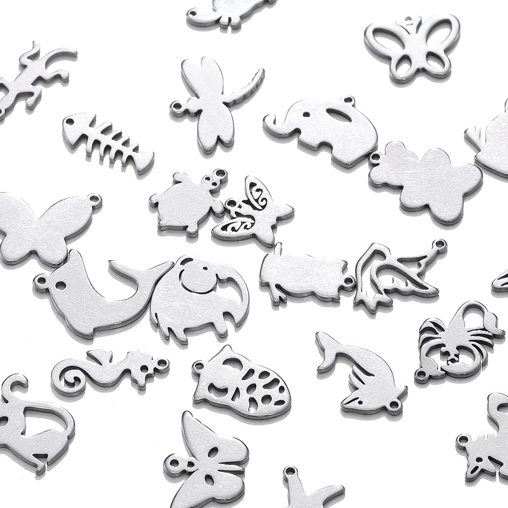 St.kunkka 5pcs 316 Pingente de corte em aço inoxidável Pingente de superfície lisa Libélula Borboleta Vaca Gatinho Elefante Pingente para Jóias de Bricolage Colar Pulseira em Oferta na Shopee