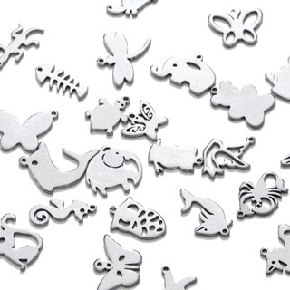 St.kunkka 5pcs 316 Pingente de corte em aço inoxidável Pingente de superfície lisa Libélula Borboleta Vaca Gatinho Elefante Pingente para Jóias de Bricolage Colar Pulseira
