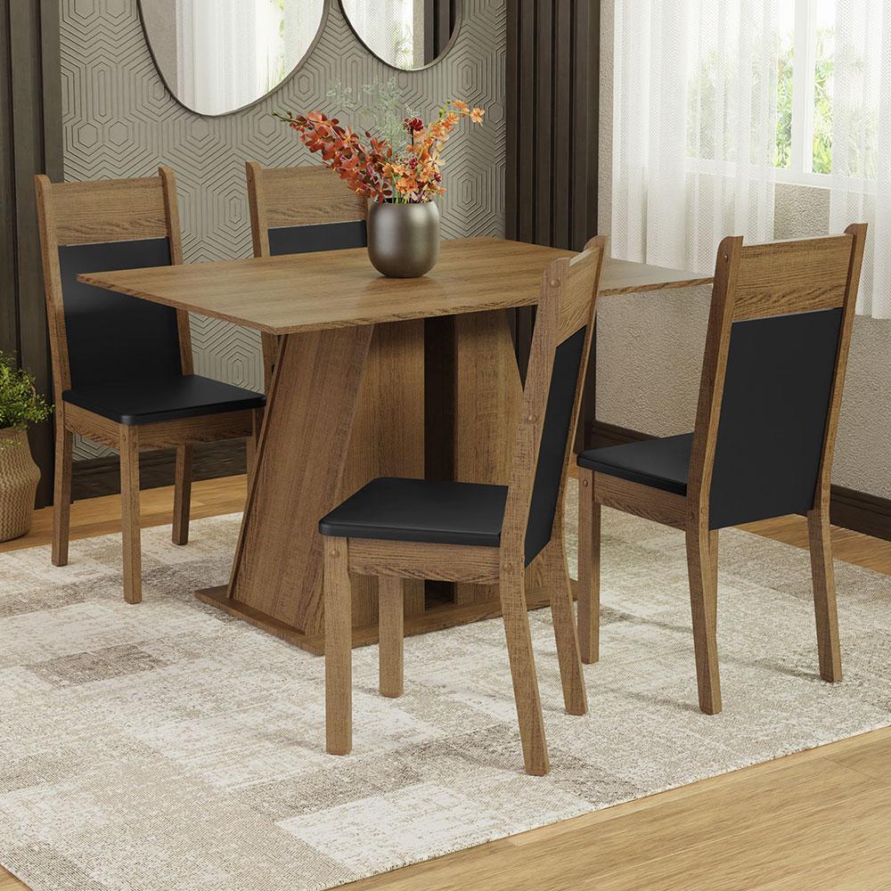 Conjunto Sala de Jantar Mesa Tampo de Madeira 4 Cadeiras Rustic/Preto Angel Madesa - Home & Living