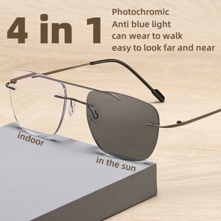 Óculos De Leitura 4 Em 1 Sem Moldura Zoom Fotocrômico Multifoco Automático Anti-Presbiopia Luz Azul