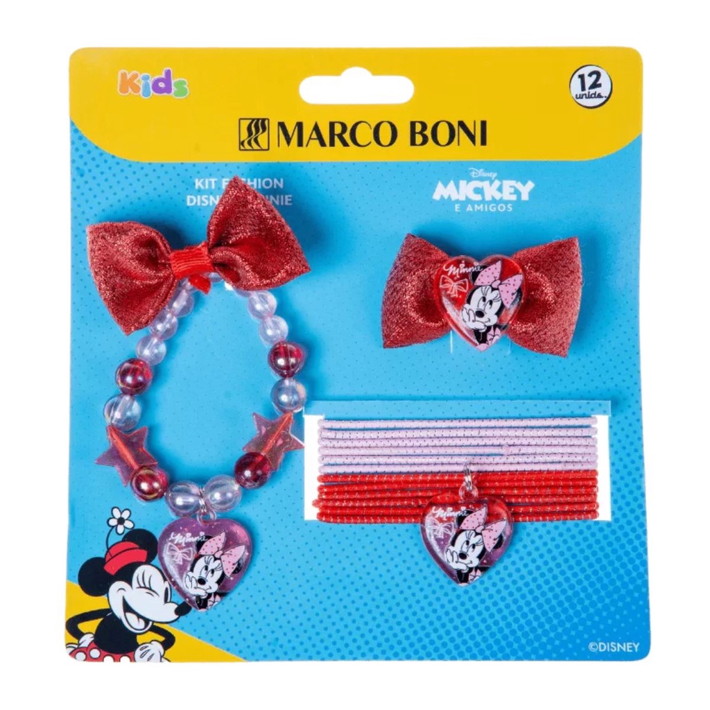 Kit Infantil Presilha Elástico E Pulseira Minnie Marco Boni