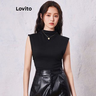 Lovito Casual Blusa Feminina Lisa Cropped Franzida LNE27037 (Preto)