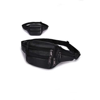 Pochete De Couro Masculina Bolsa de Cintura Transversal Com 7 Zíperes