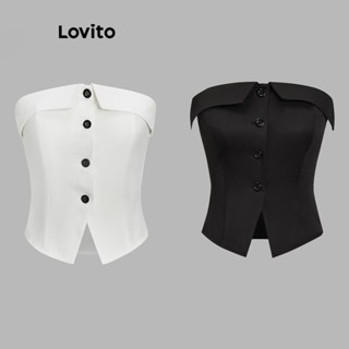 Lovito Casual Blusa Feminina Lisa com Botão L67AD036 (Branca)