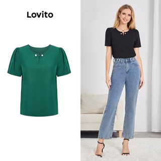 Lovito Blusa com Botões Frontais e Bolsos Falsos para Mulheres LBE04012 (Preto)