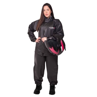 Conjunto Capa de Chuva Pvc Combate c/ Capuz Feminina Preto Refletiva Resistente Zíper Pioneira em Oferta na Shopee