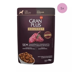 KIT 5 Ração Úmida Gran Plus Gourmet Cães Adultos Ovelha Sachê 100g