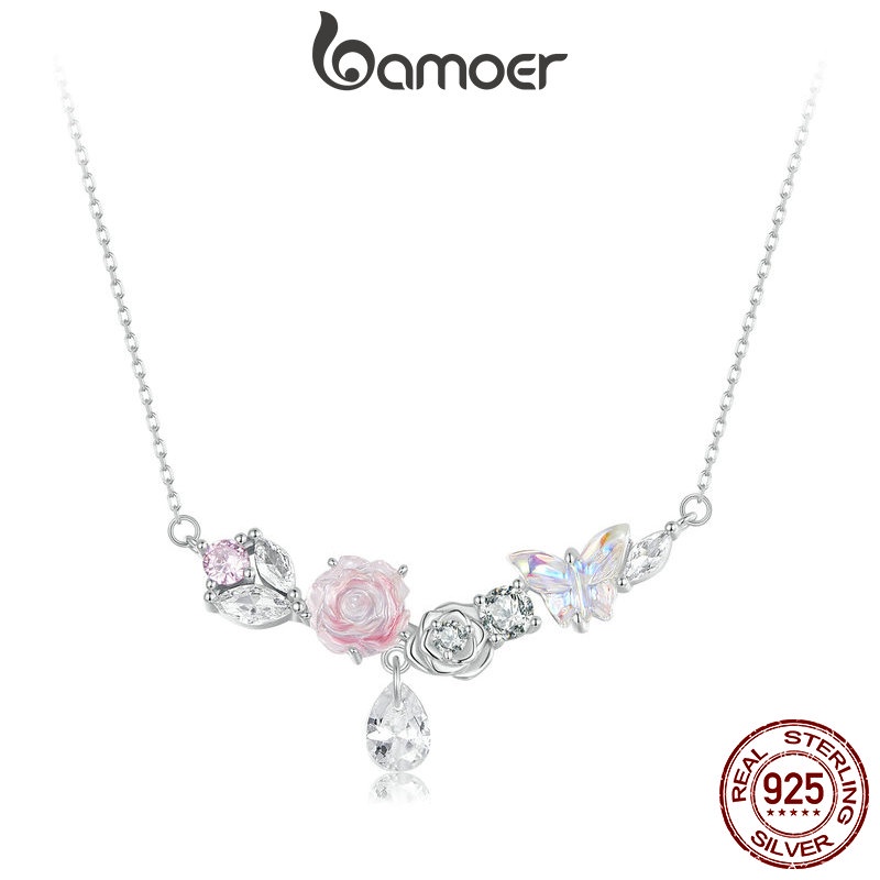 Colar De Fita Bamoer 925 Sterling Fantasia Borboleta Flor De Presentes Para Mulheres SCN521 em Oferta na Shopee