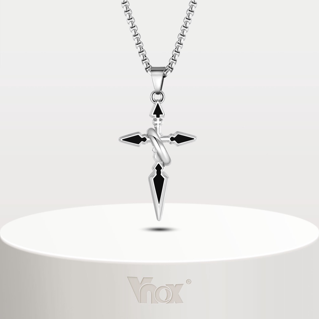 Vnox Ethnic Fashion Men's Arrow Shaped Cross Necklace , Cruz De Aço Inoxidável Com Pingente Circular , Jóias De Colar De Oração Cristã