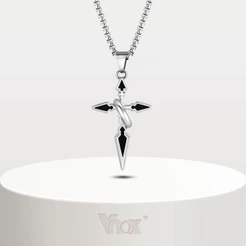 Vnox Ethnic Fashion Men's Arrow Shaped Cross Necklace , Cruz De Aço Inoxidável Com Pingente Circular , Jóias De Colar De Oração Cristã
