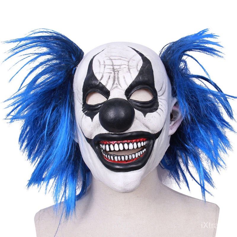 Látex realista cabelo azul máscara palhaço Halloween assombrado casa fantasma chapelaria partido cosplay assustador em Oferta na Shopee