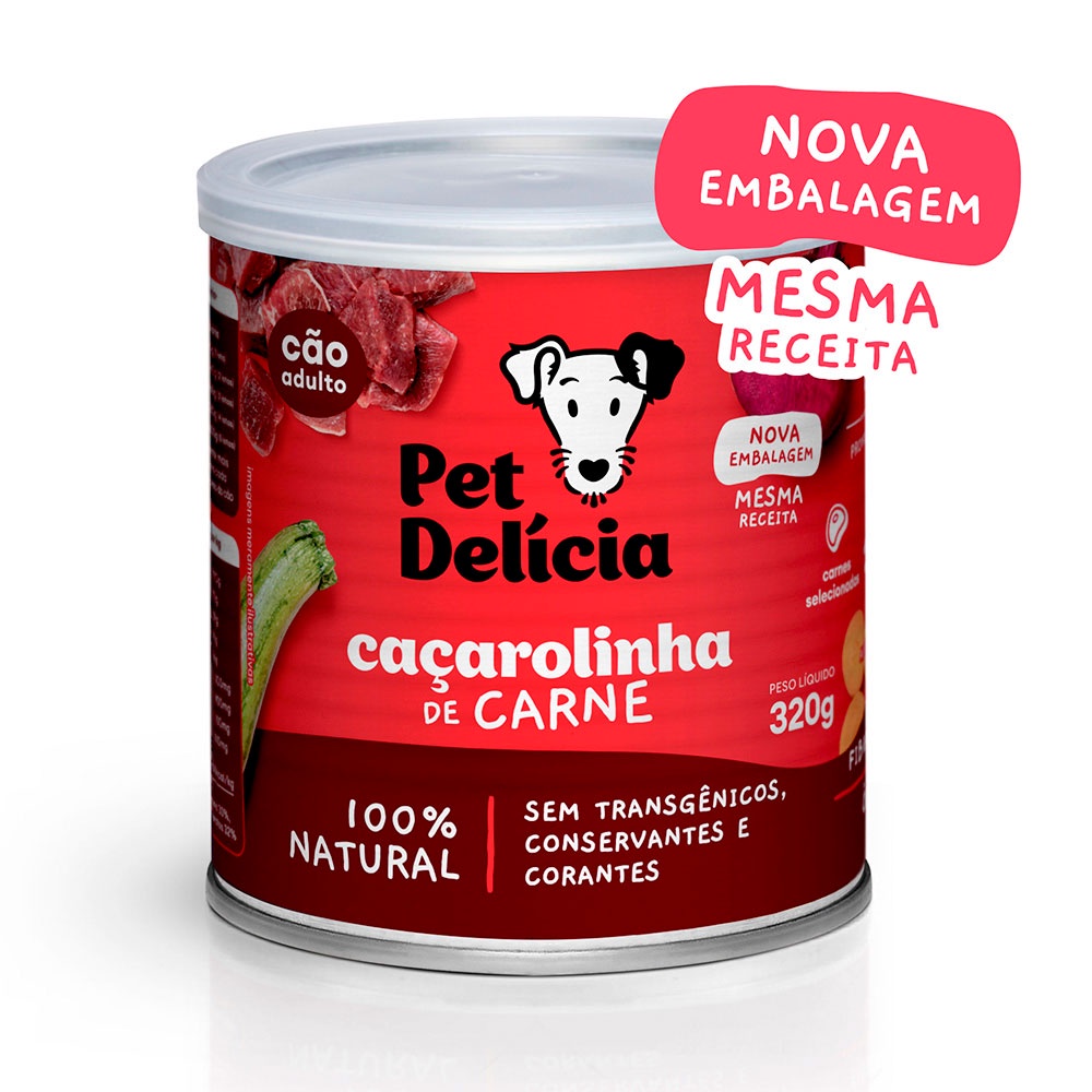 Ração Úmida Para Cães Adultos Pet Delícia Sabor Caçarolinha de Carne 320g