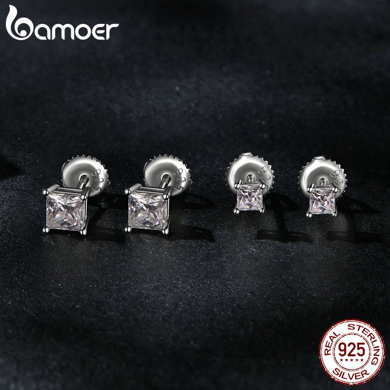 Brincos Bamoer 925 Sterling Sliver Square 0,15/0,6ct Moissanite Brilhante Jóias Presentes Para Mulheres - Fashion Accessories