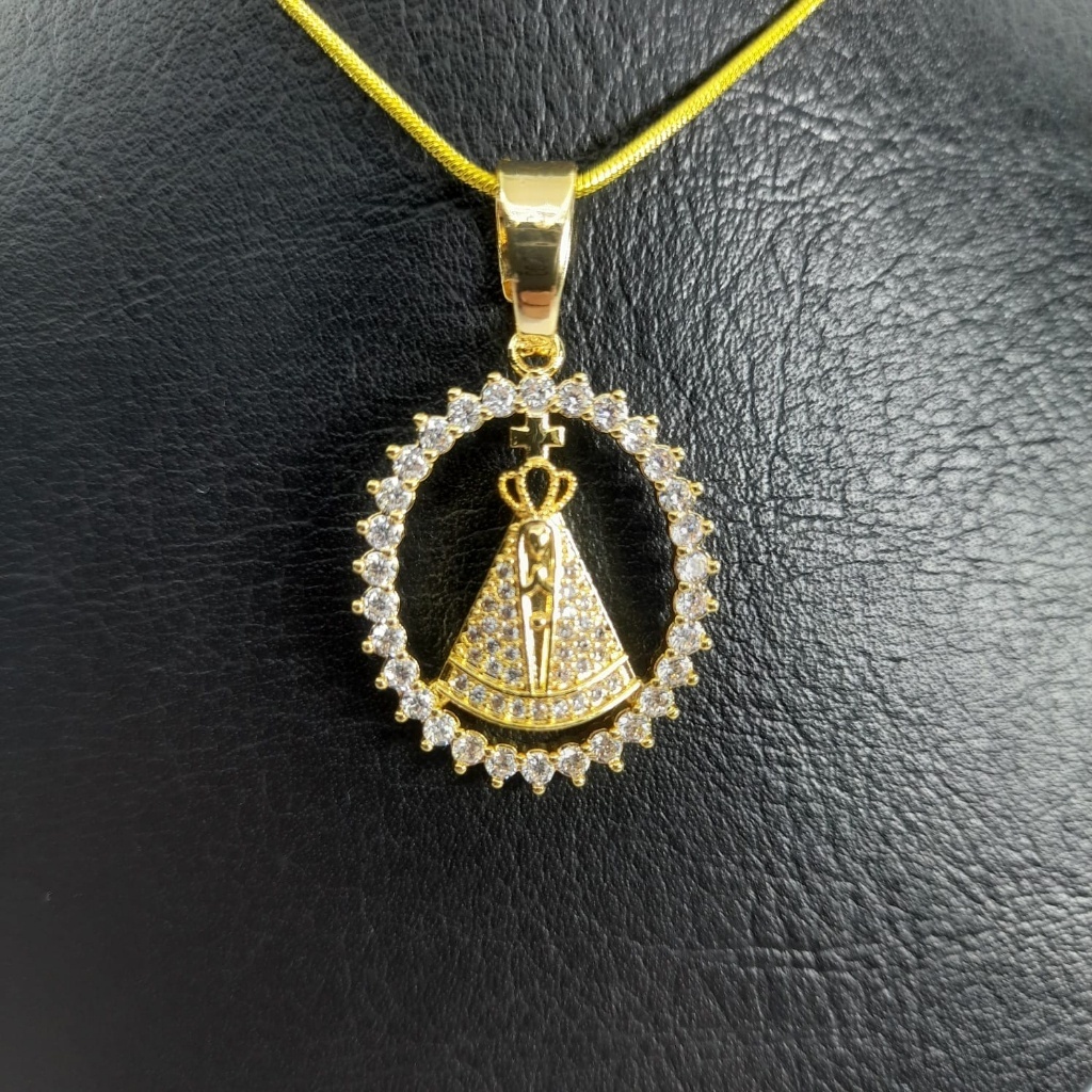 Colar Correntinha Nossa Senhora Aparecida Manto Azul Pedrarias Zircônia Folheado Ótima Qualidade