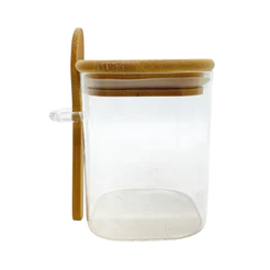 Pote de Vidro Hermético com Tampa e Colher de Bambu - 12,5x8cm - 525ml - 1 unidade