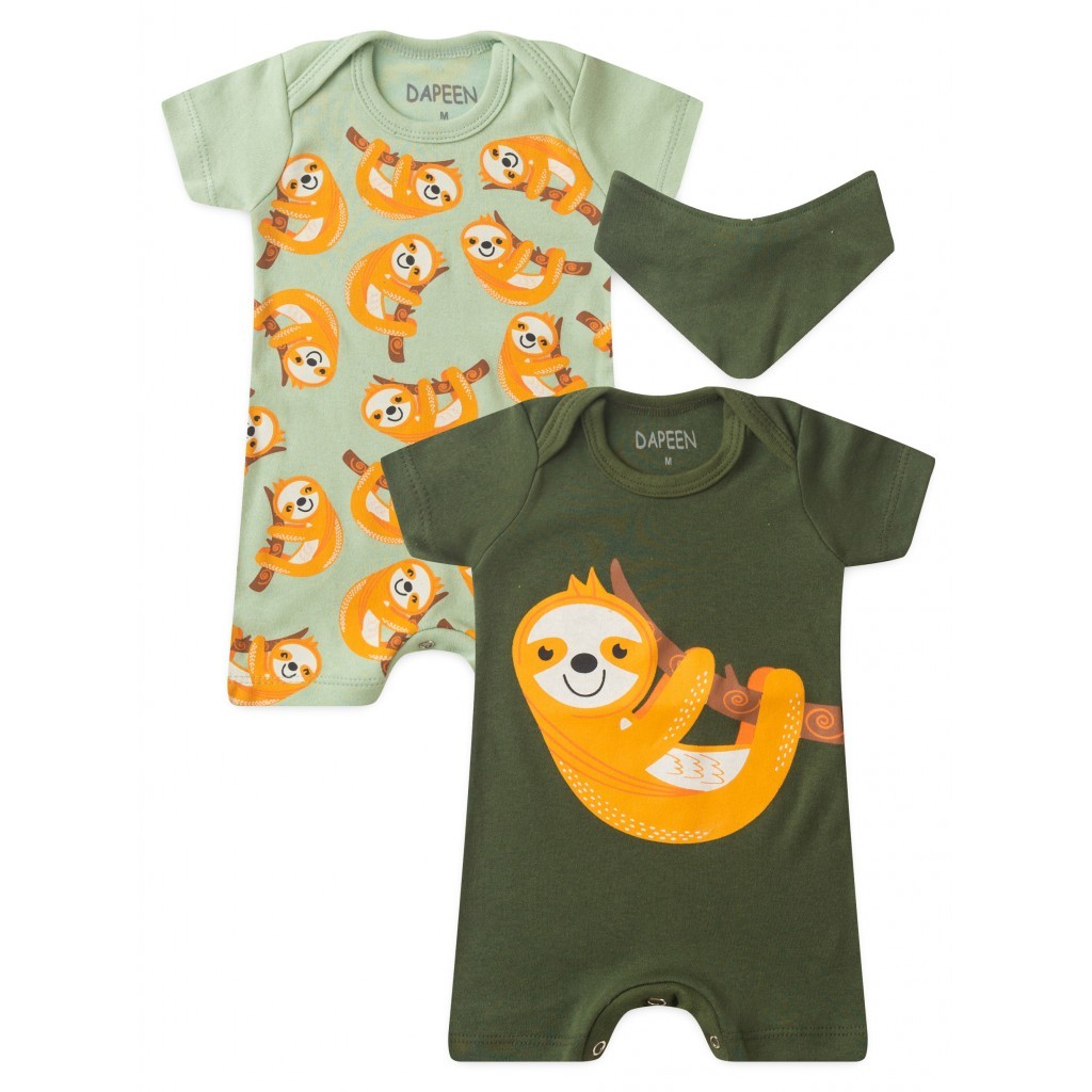 Kit Macacão Bebê Menino Verão Romper, Banho de Sol em Algodão com Estampa Bicho-preguiça em Oferta na Shopee