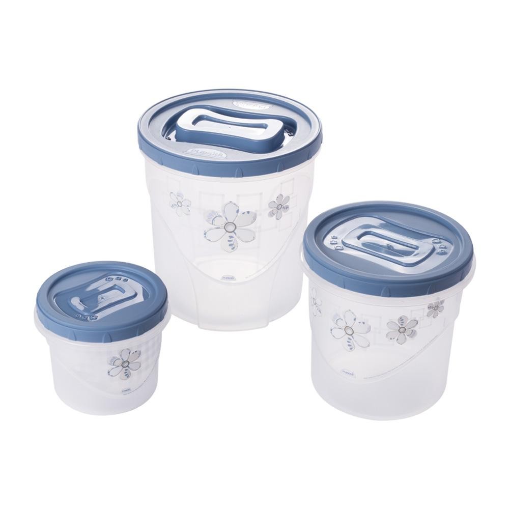 Kit 3 Potes Porta Mantimentos Redondos Azul Floral Plasútil em Oferta na Shopee