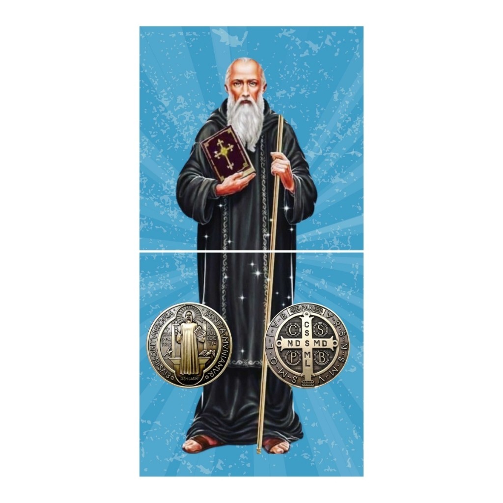 Quadro Painel Azulejo São Bento 20x40cm Decorativo religioso Católico presente aniversário igreja