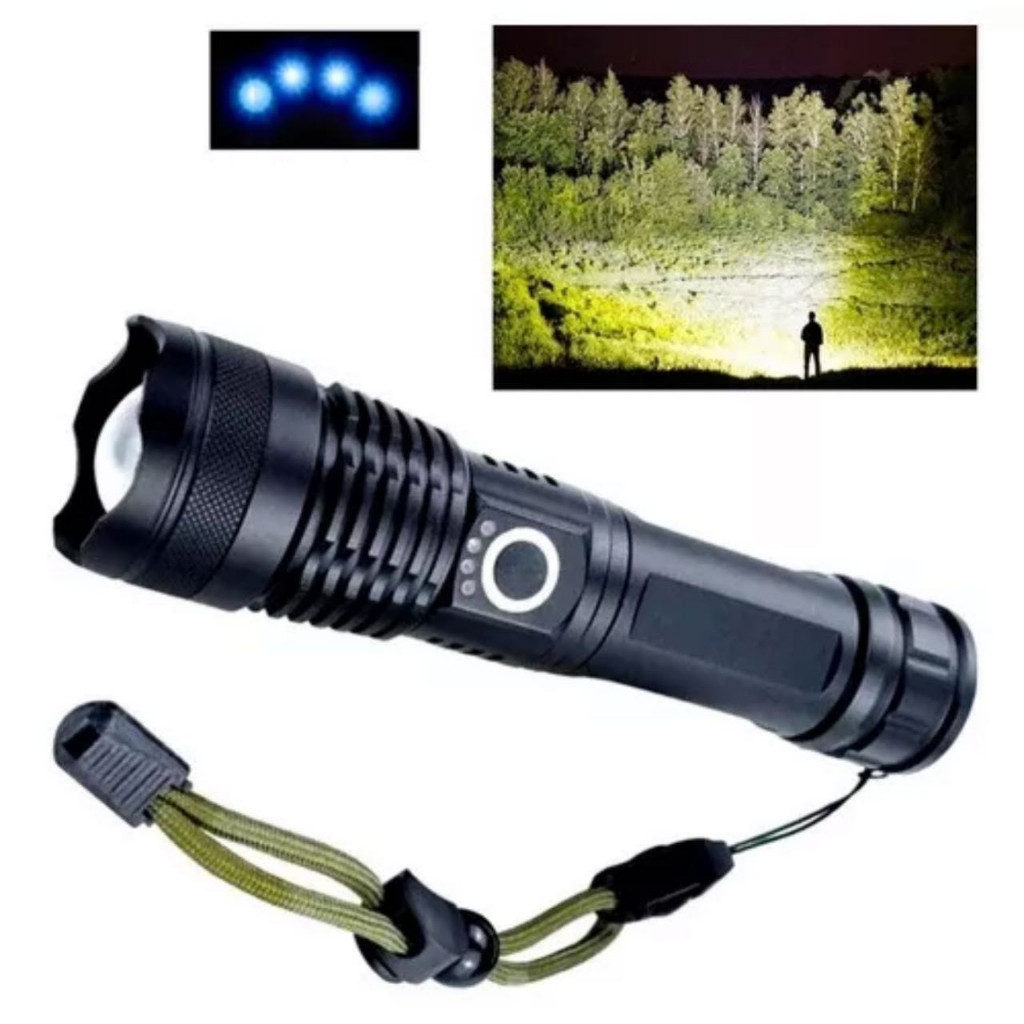 Lanterna Super Potente T9 P50 Tática Mais Forte Do Mundo Sitio Fazenda Acampamento Camping Segurança
