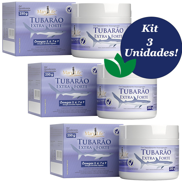 KIT 3 Unidades Gel Massageador TUBARÃO Extra Forte 250g MARY LIFE
