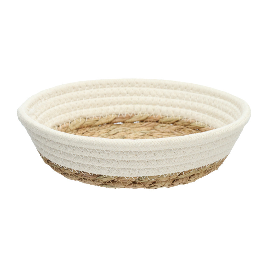 Cesto de Palha 20cm Centro de Mesa Pote Tigela Branco Decorativo Decoração