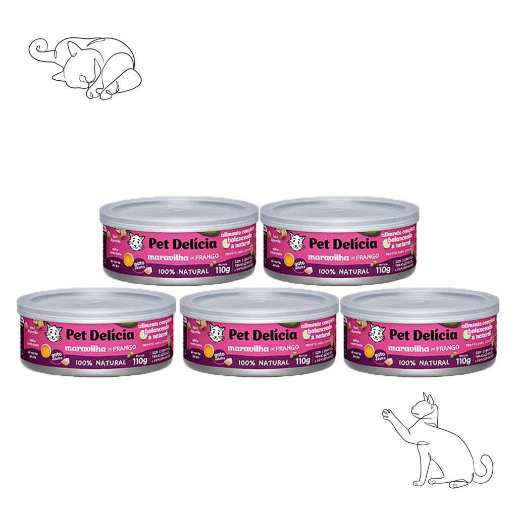 Kit 5 Ração Úmida Pet Delícia Gatos Maravilha de Frango 110g em Oferta na Shopee