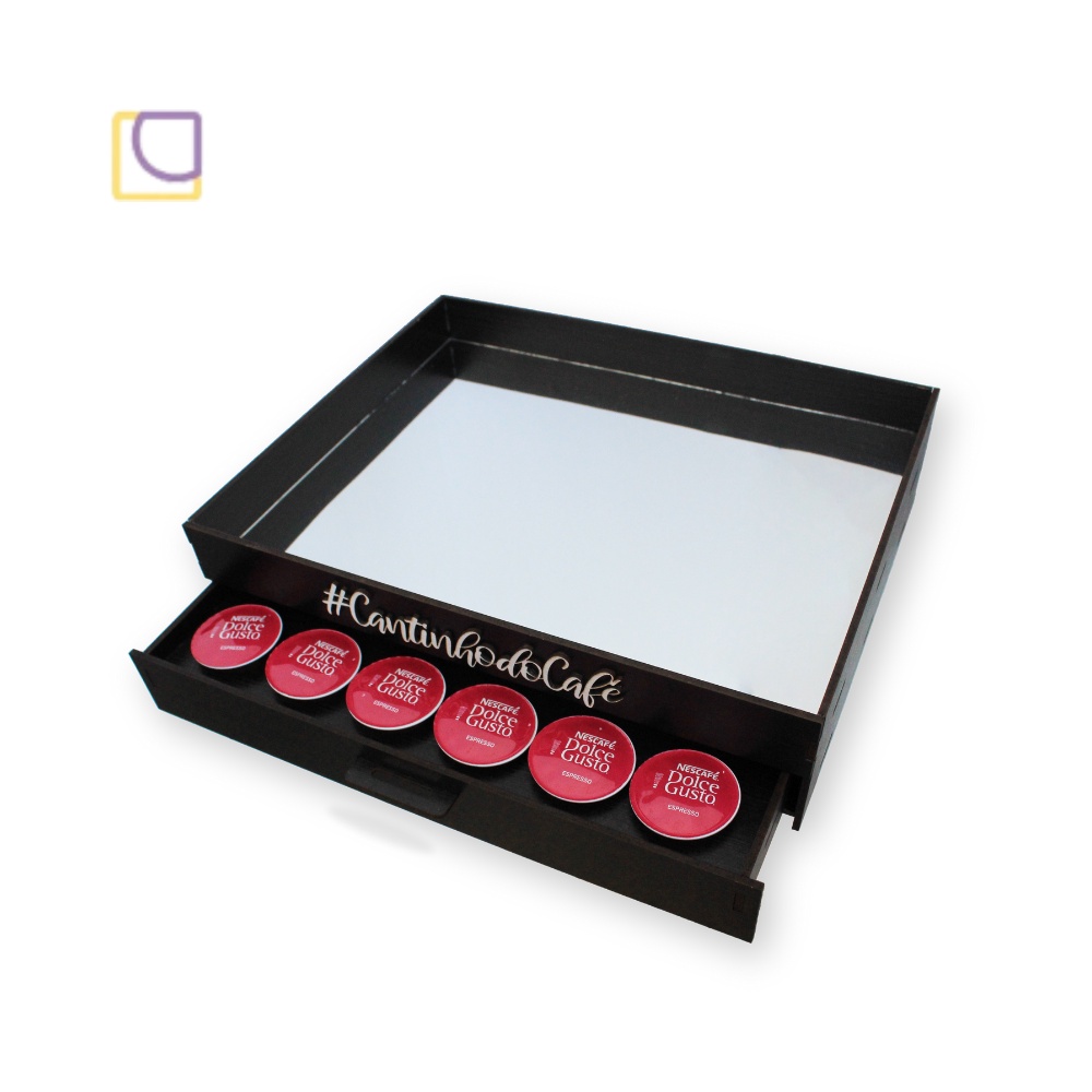 Porta Cápsulas Chá Café Dolce Gusto com Bandeja Espelhada Organizadora Suporte mdf Cafeteira Decoração Servir Café Chá Xícara Bule Garrafa Tabaco