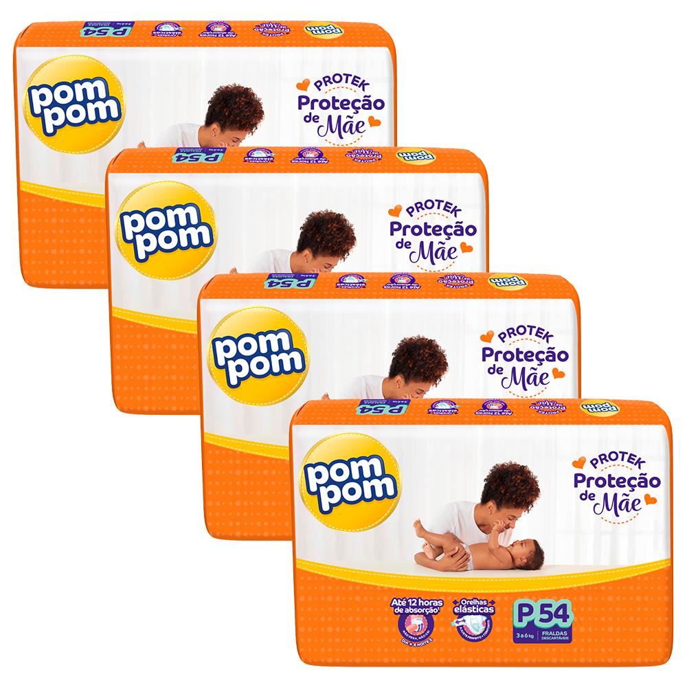 Kit 4 Fraldas Pom Pom Derma Protek Mega P com 54un cada em Oferta na Shopee