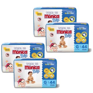 Kit 4 Fraldas Turma da Mônica Baby Mega G com 44un cada em Oferta na Shopee