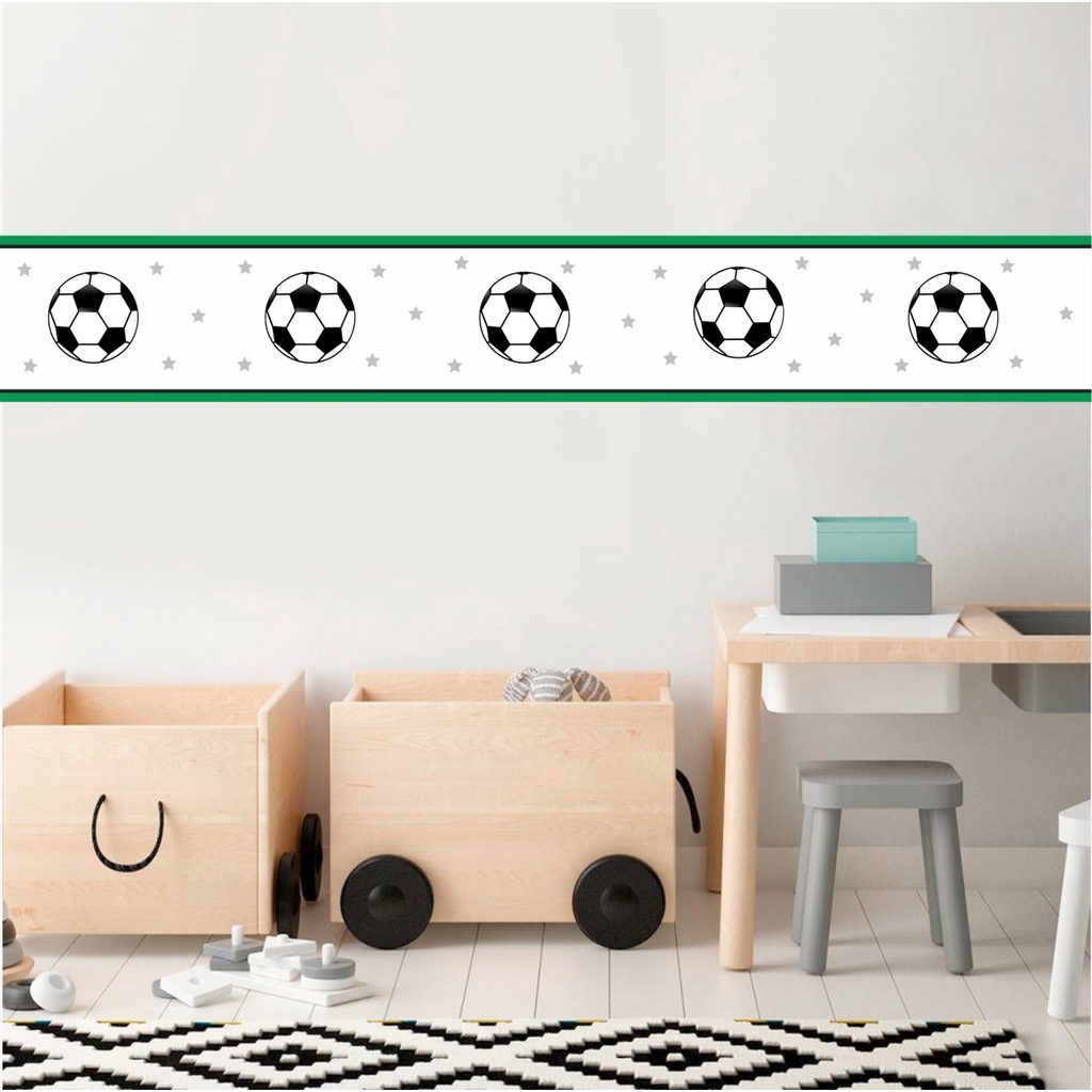 Faixa Adesiva Decorativa Futebol - Decoração Quarto de Menino - Adesivo de Parede Infantil