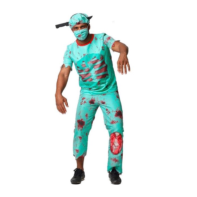 Fantasia Zumbi Halloween Masculina Médico Cirurgião Ensanguentado