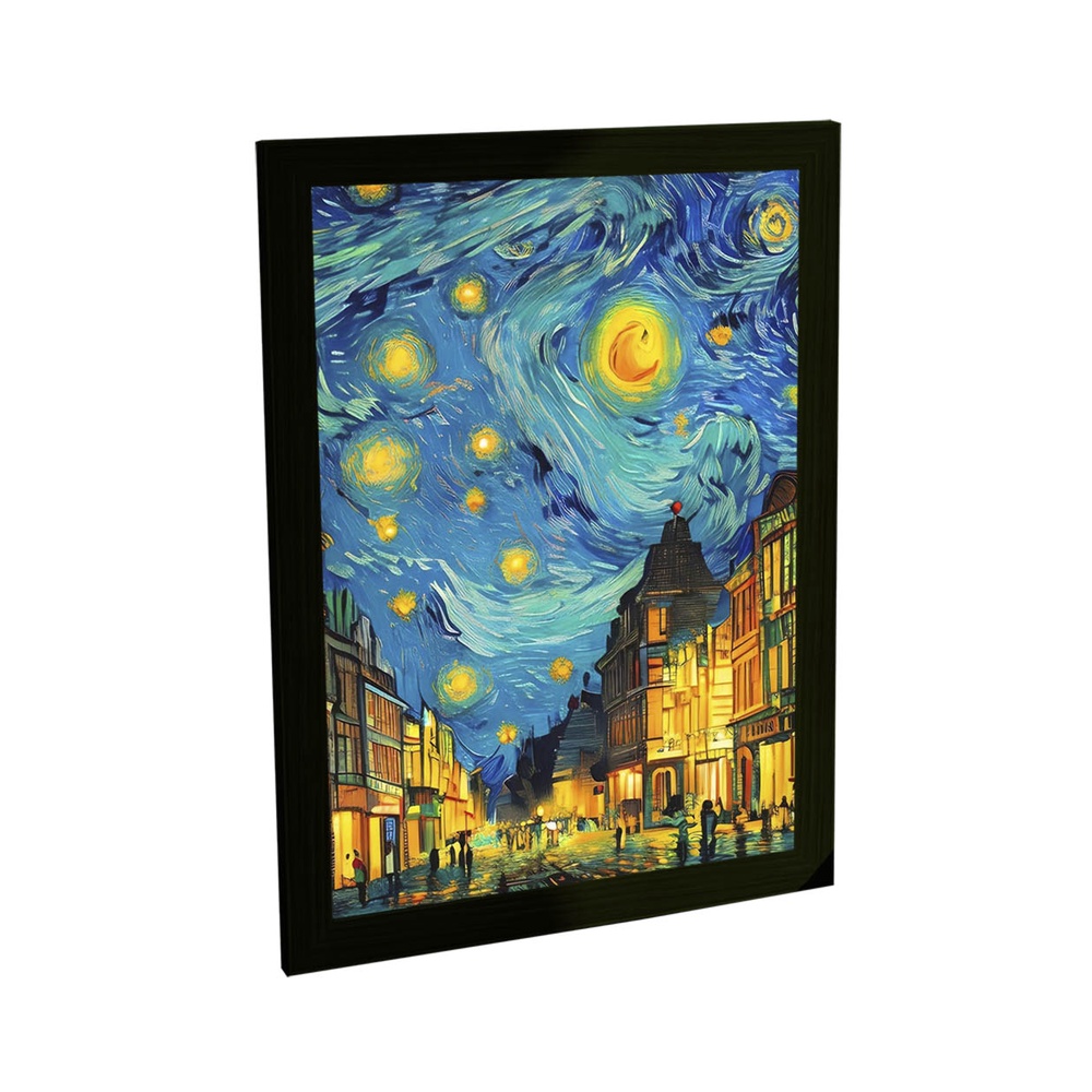 Quadro Decorativo A4 Londres Estilo Noite Estrelada Van Gogh
