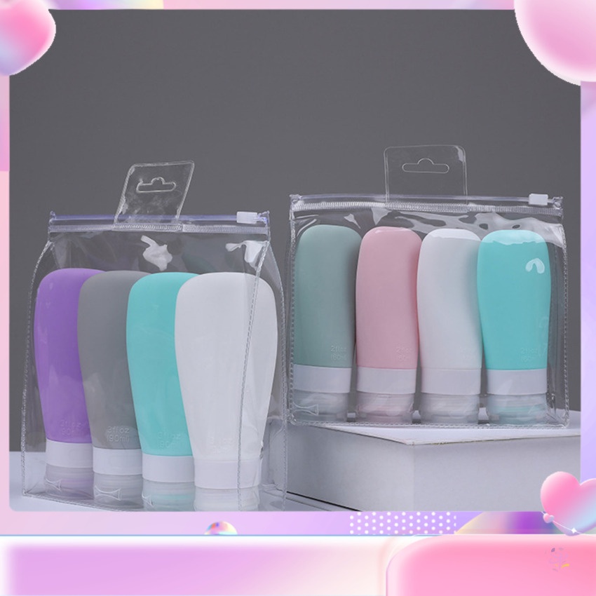 4Pcs/Set Silicone Travel Portable Reusable Dispenser Bottle Kit Essence Shampoo Gel De Ducha Loção Para Mangueira Frascos Cosméticos Refiláveis Características : Marca Nova E Alta