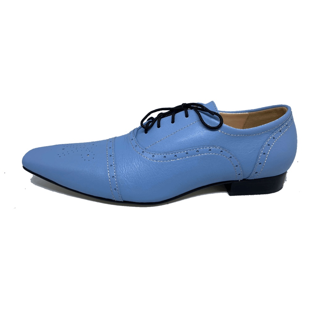 Sapato Masculino Italiano em Couro Social Executivo Azul Sunday Bico Fino Ref: 445 Azul Azul