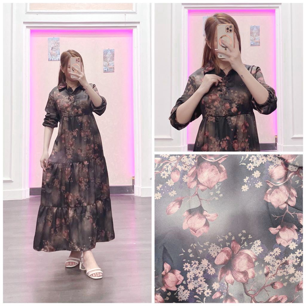 [Importação]-Zrd WANITA TANIA/Amariel Naya Dress/Contemporary Maxy Long Casual Beautiful Floral Sleeve SILKY Slick Latest Outfit