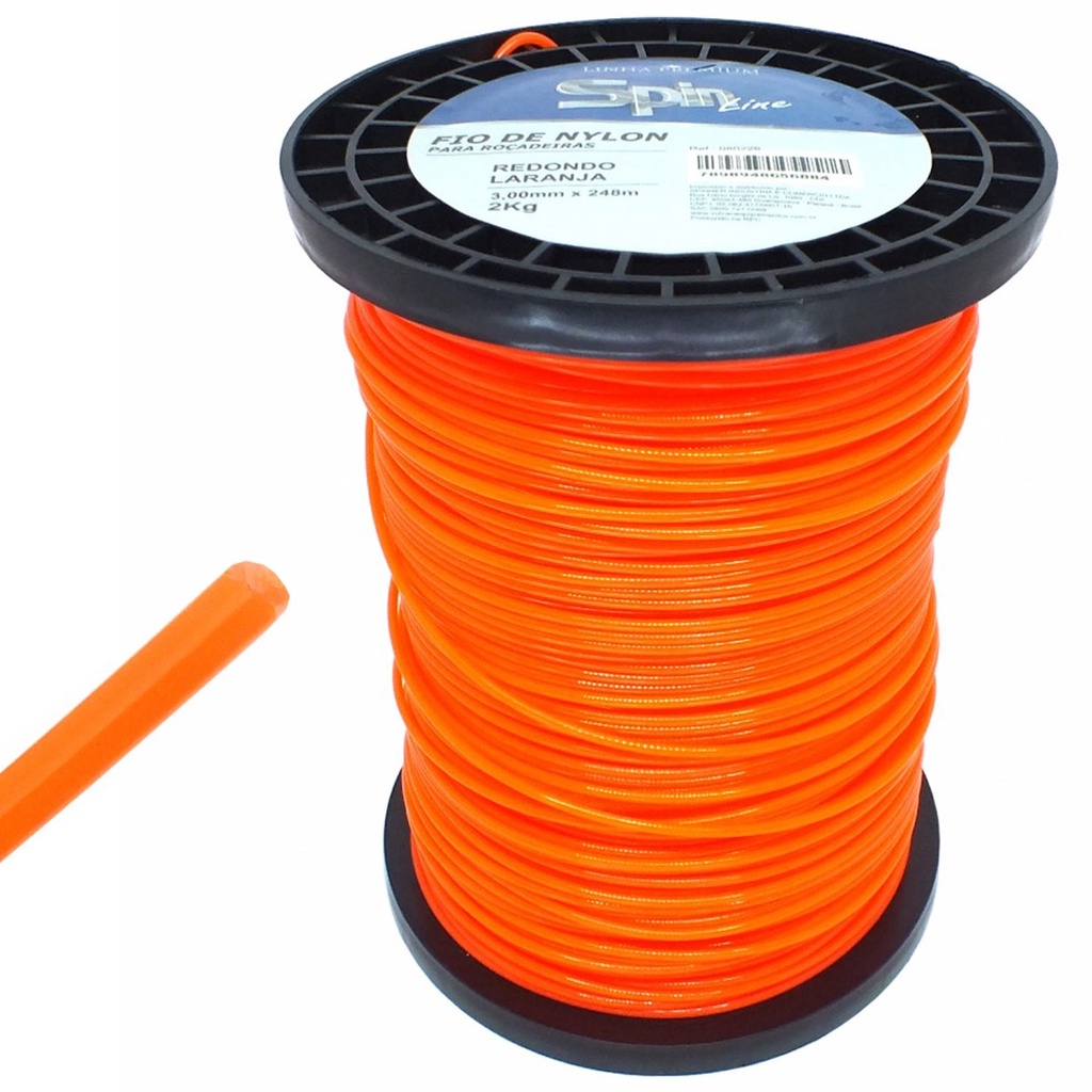 Fio de Nylon 3mm para Roçadeira Vulcan Husqvarna Toyama Redondo Laranja Rolo 2kg 248m Spin Premium