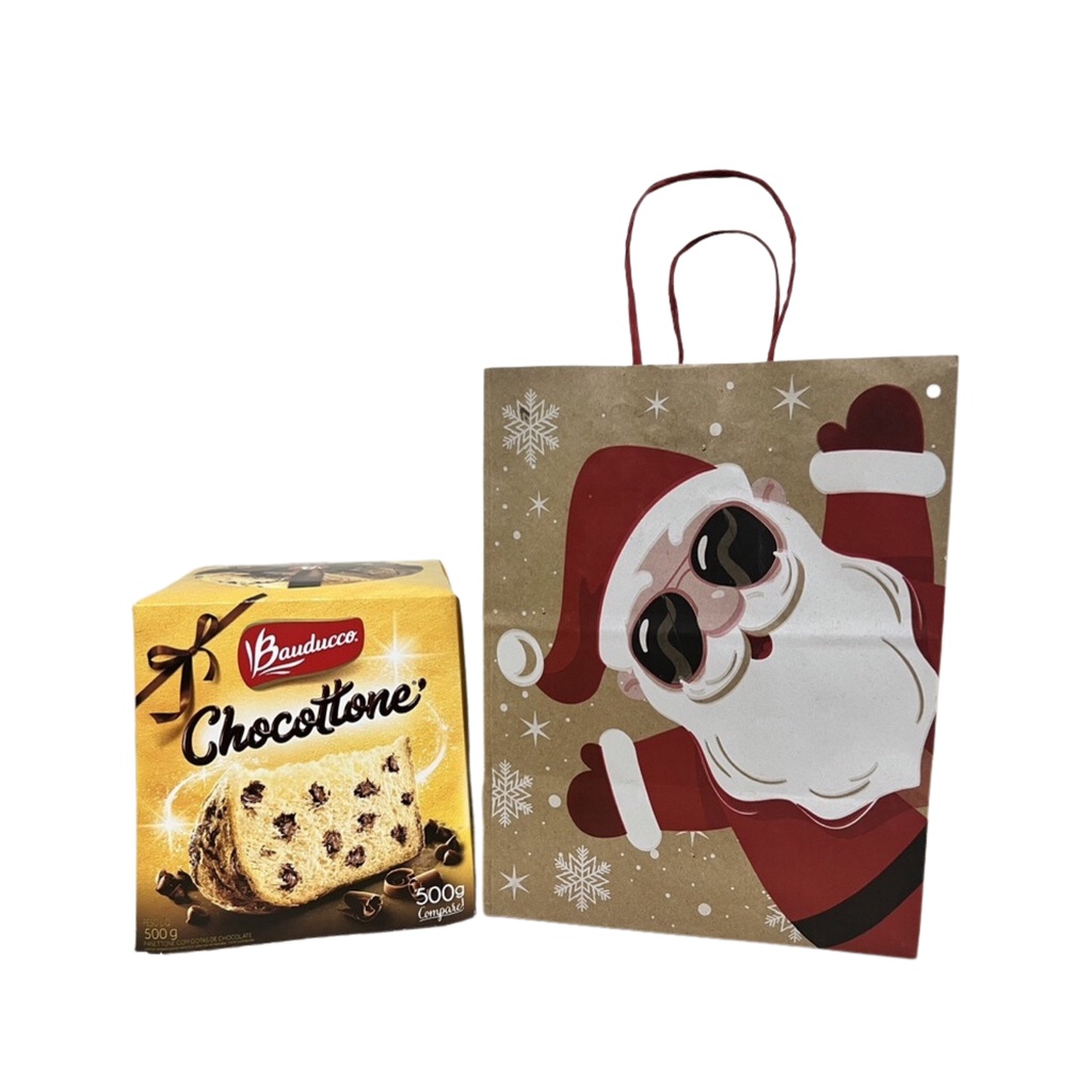Kit 10 Sacola Papel Karft Papai Noel Para Panetone 27x20x33