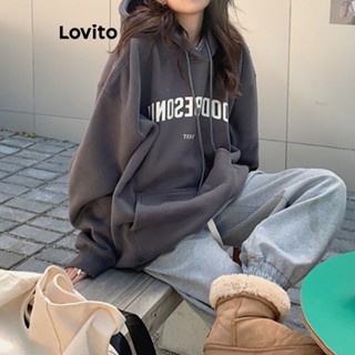 Lovito Moletom Casual Com Cordão E Letras Para Mulheres LNA35084 (Cinza Escuro)