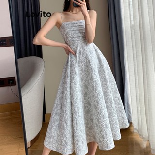 Lovito Vestido Plissado Floral Elegante Para Mulheres LNL36120 (Cinza Claro)