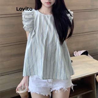 Lovito Casual Blusa Feminina Listrada com Botão LNE29114 (Multicor)