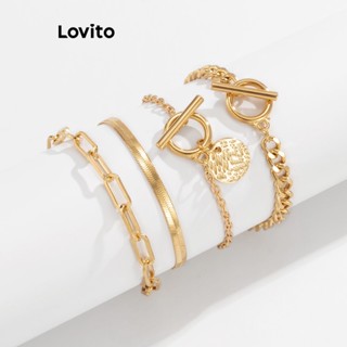 Lovito Conjuntos de Pulseiras Básicos de Metal com 4 Peças e Pingentes de Moedas para Mulheres LCS01012 (Dourado/Prateado)