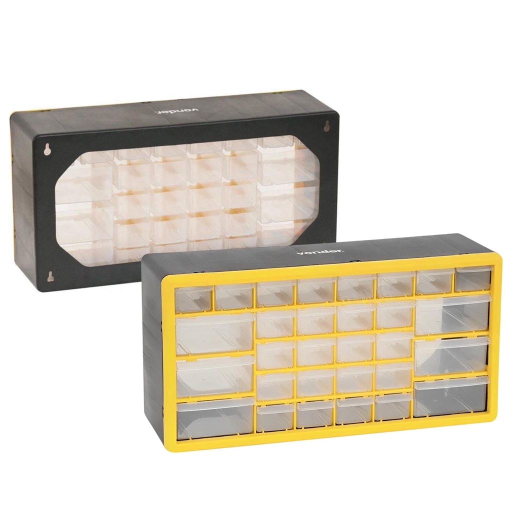 Organizador plástico Vonder com 3 Gavetas, Divisórias, 50x16x25 cm, Preto e Amarelo OPV 0300 - 6108300000 em Oferta na Shopee