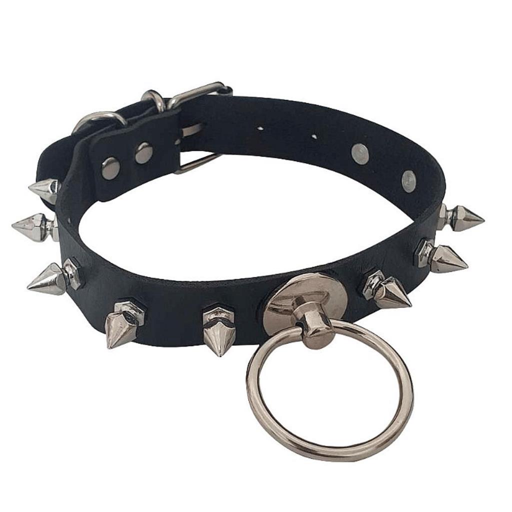 Gargantilha Choker Spikes De Couro Argola Fivela Ajustavel Rock Punk